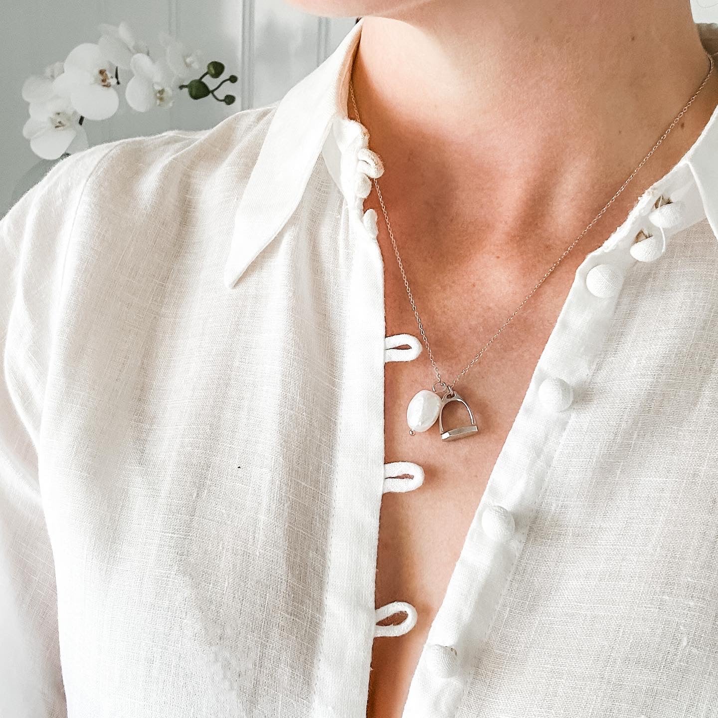 Stirrup and Pearl Pendant Necklace