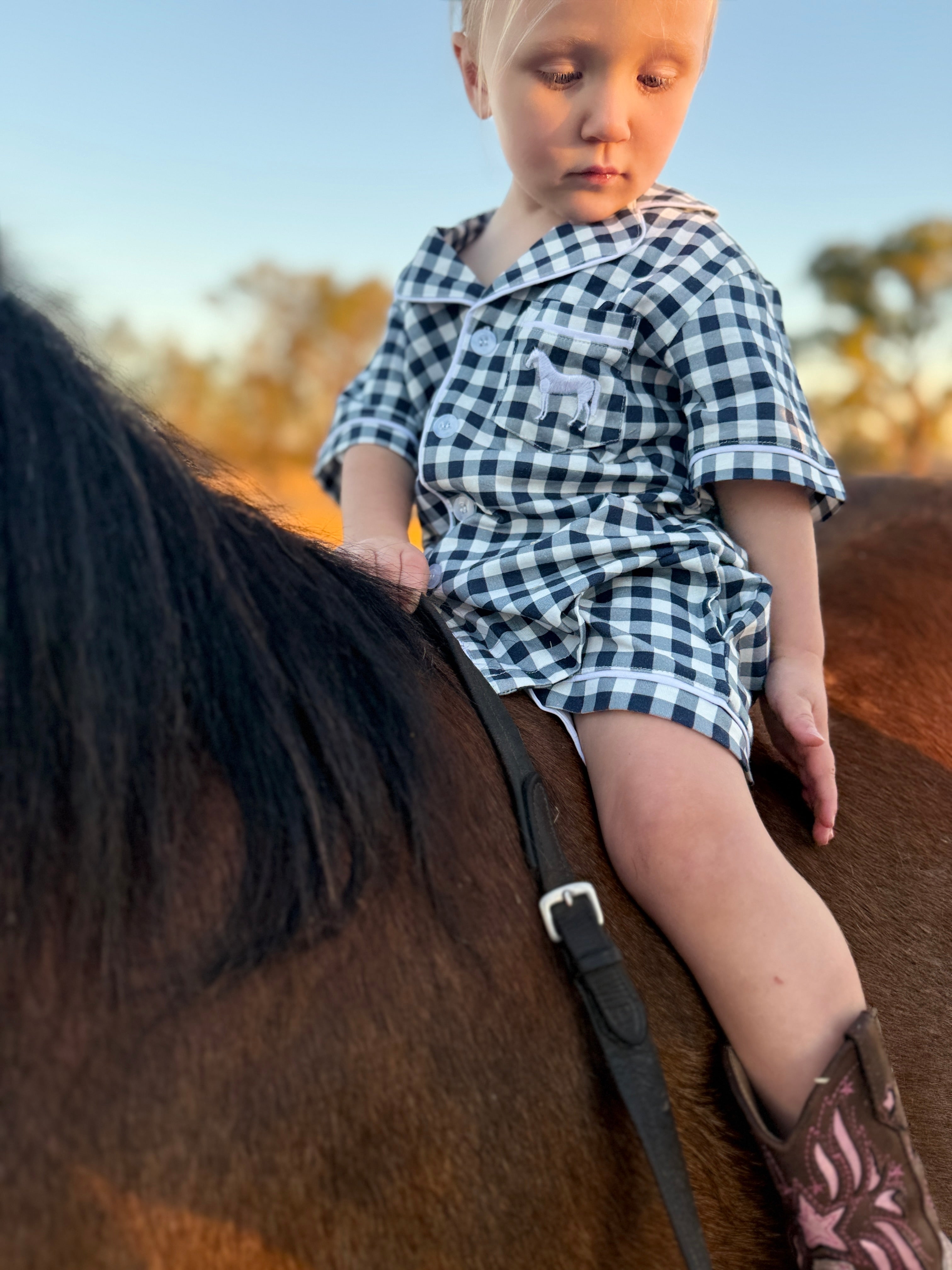 Classic Navy Gingham Kids Pyjamas