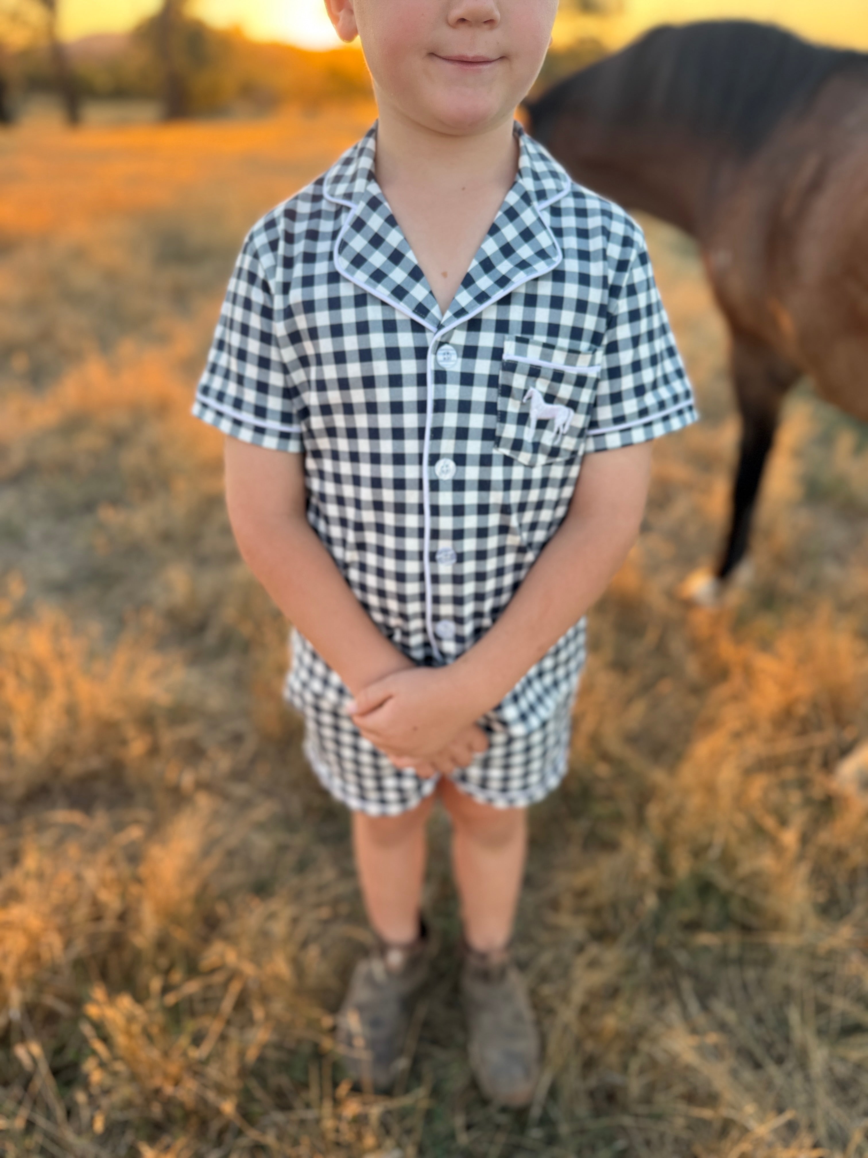 Classic Navy Gingham Kids Pyjamas