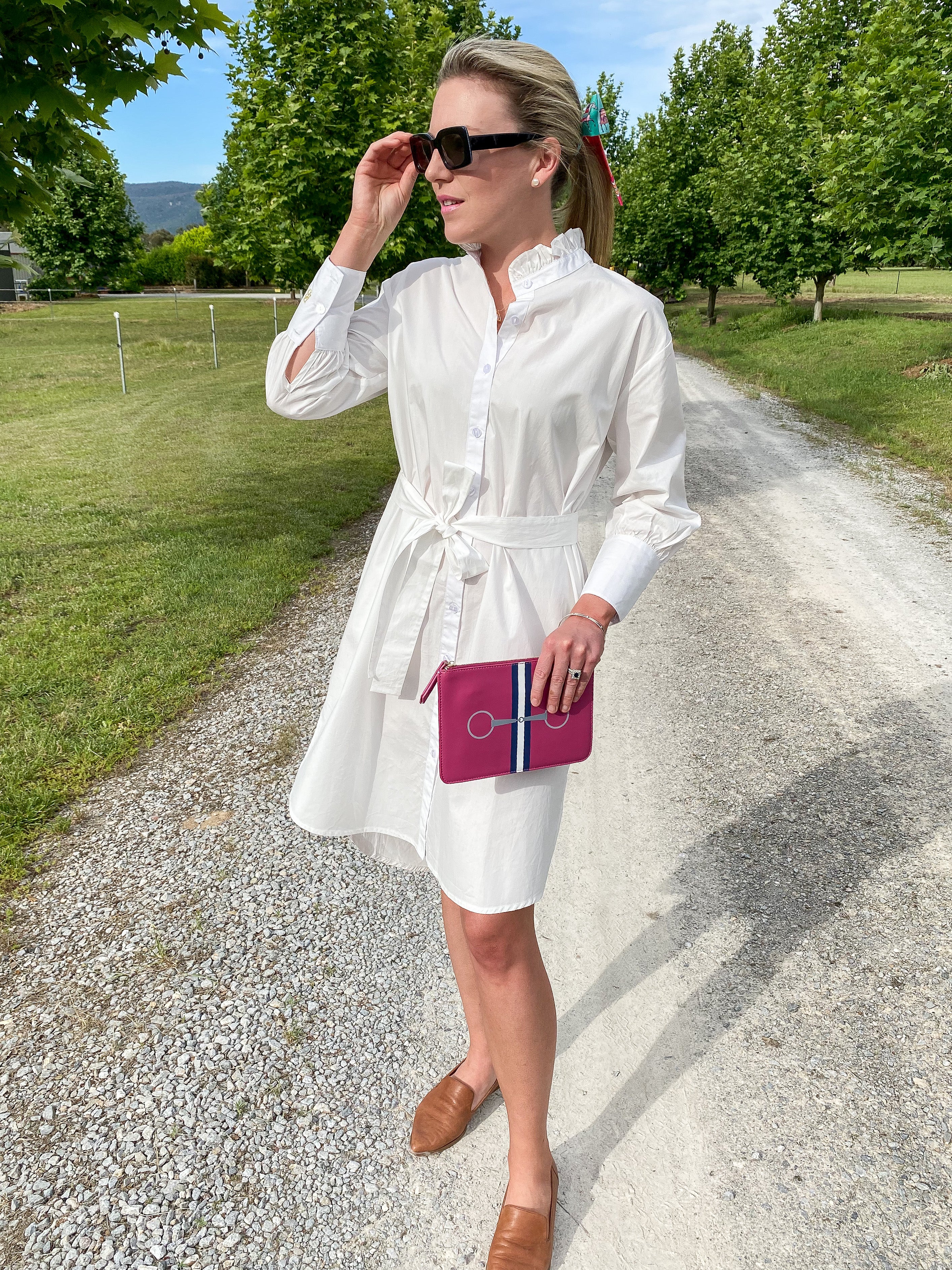 Pink Stripe Horsebit Clutch