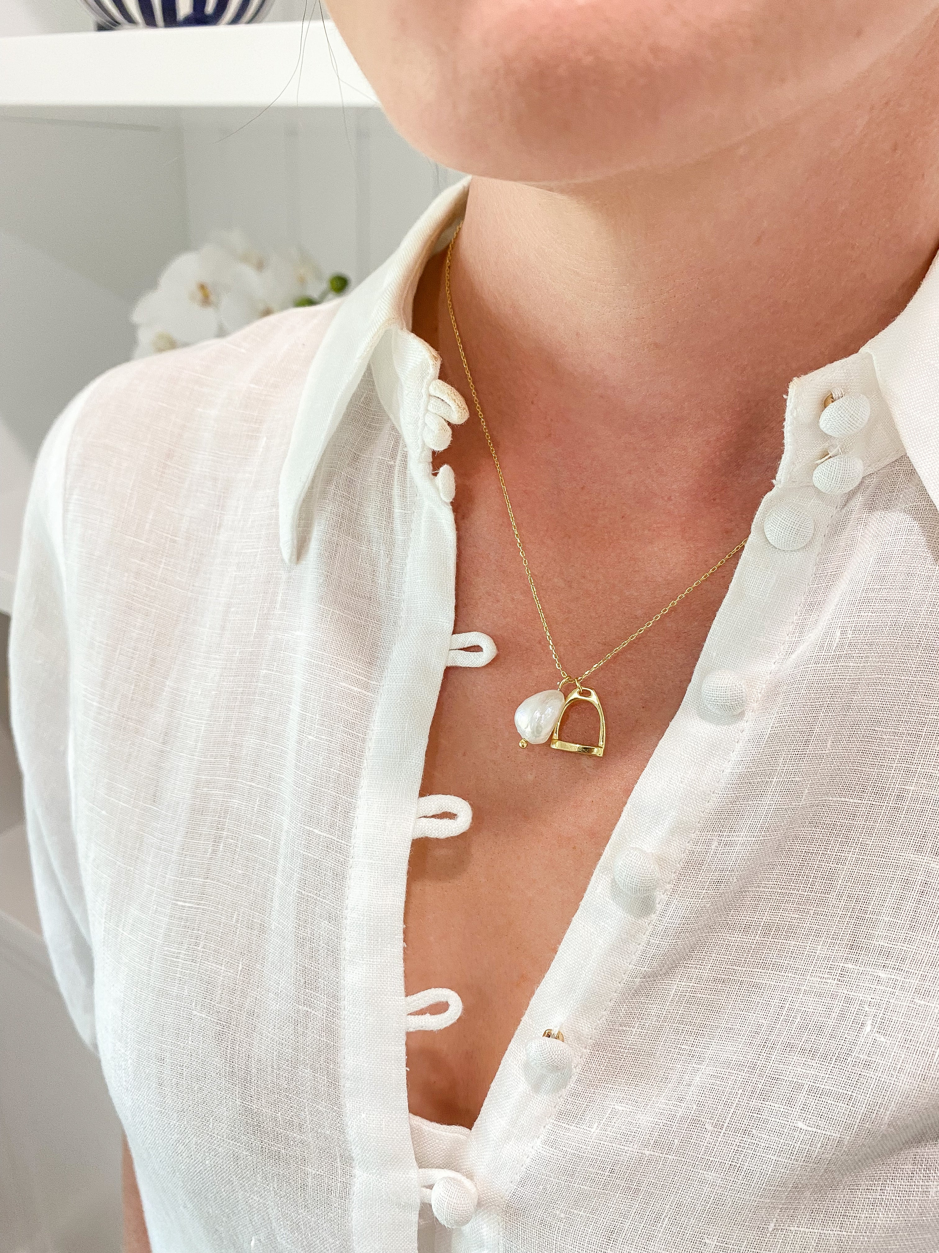 Stirrup and Pearl Pendant Necklace